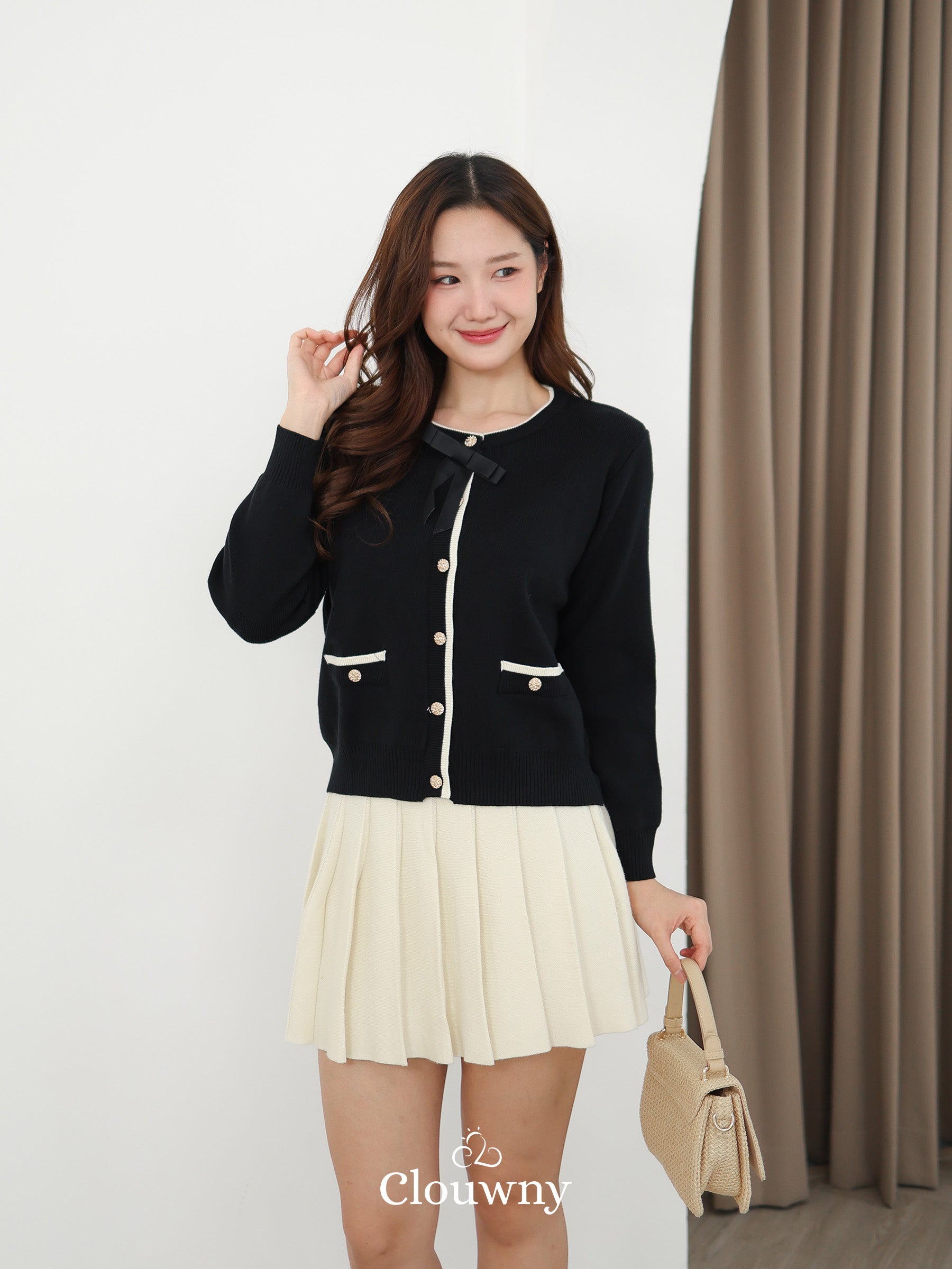 Fedora Button Knit Cardigan - Black
